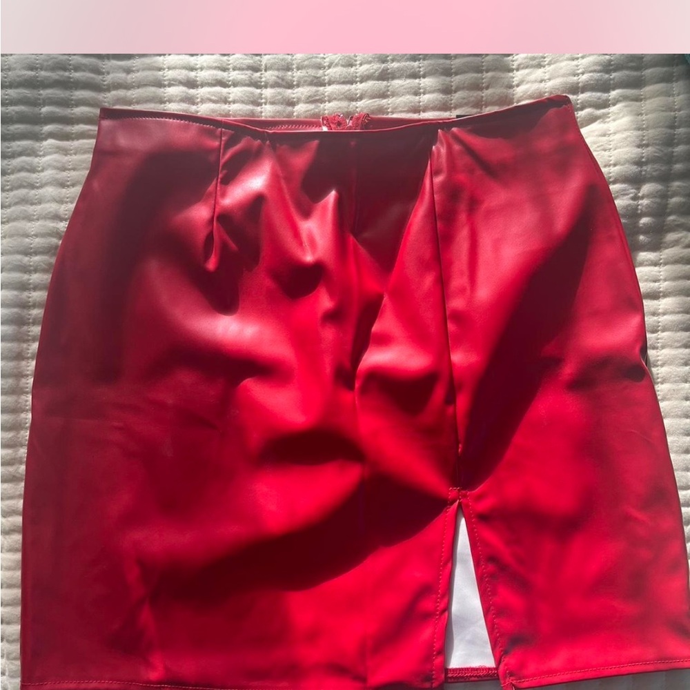 Red Faux Leather Skirt